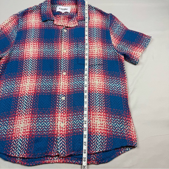 Corridor Mens Acid Plaid Short Sleeve Button Shirt Sz Medium Firecracker Camp C7 - Picture 8 of 8